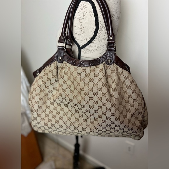 Gucci GG Tan Brown Monogram GG Canvas Large Sukey Tote FREE SHIPPING - Picture 3 of 16